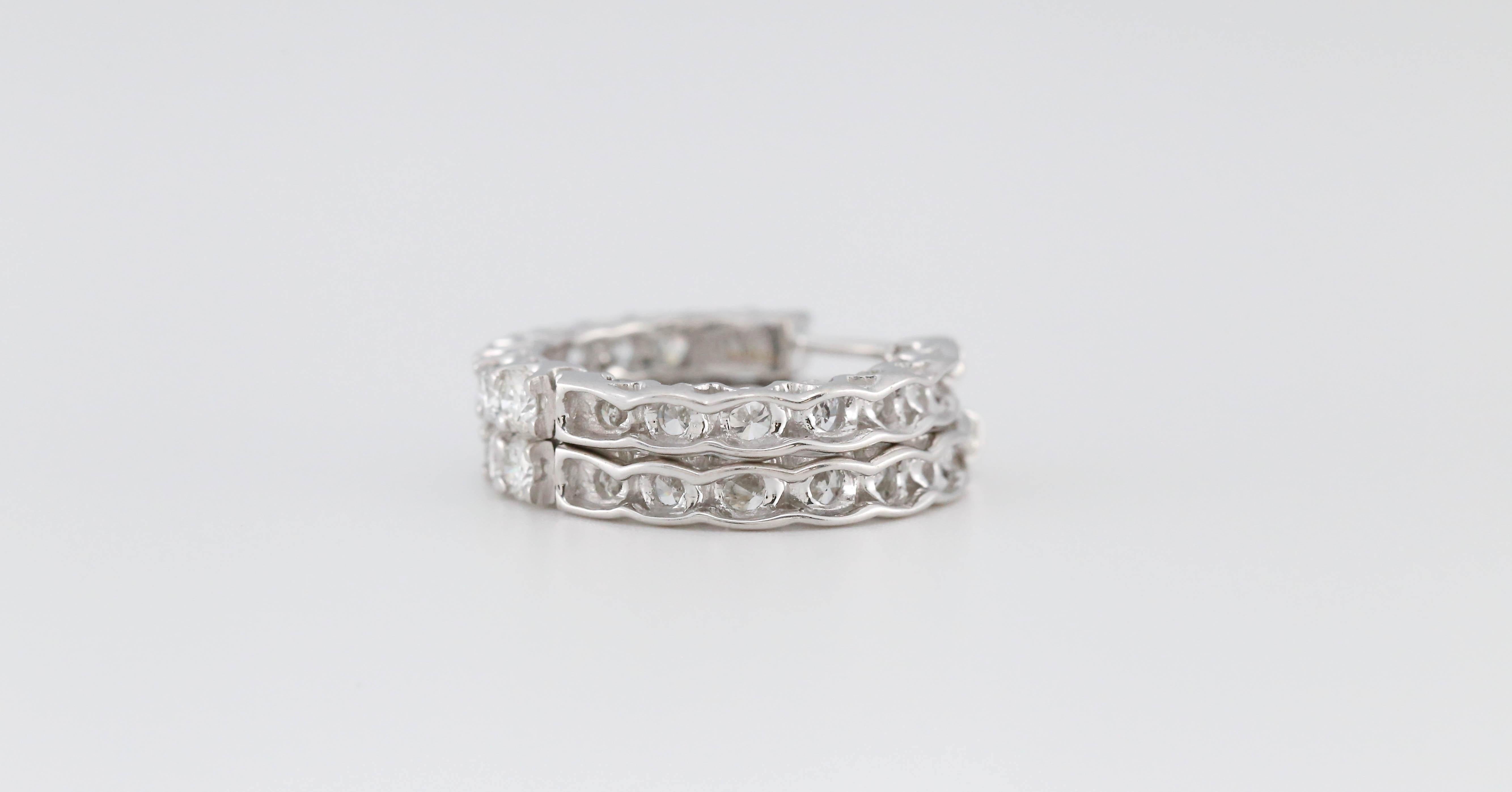 14k White Gold 6.12ctw Diamond Hoop Earrings - 6.9g In Good Condition For Sale In Providence, RI