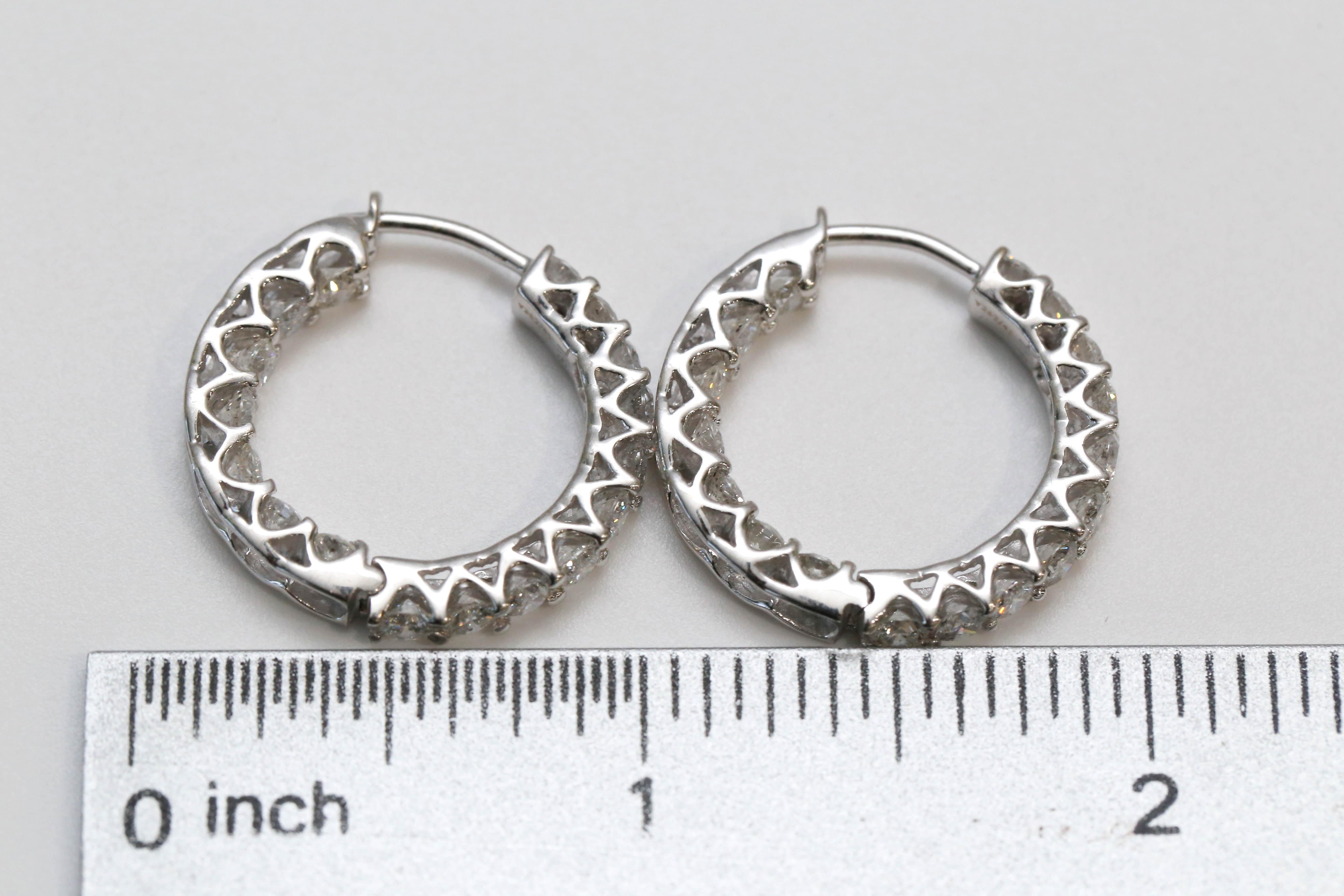 14k White Gold 6.12ctw Diamond Hoop Earrings - 6.9g For Sale 4