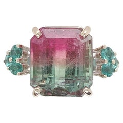 14K White Gold 6.18 carat Bi-color Watermelon Tourmaline Ring