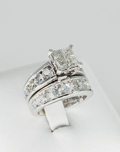 14 Karat White Gold 6.25 Carat Diamonds Channel Setting Engagement Ring Set