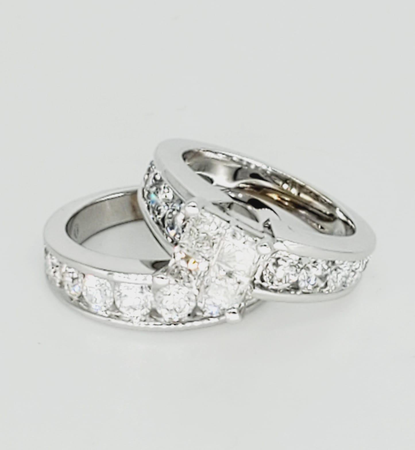 14 Karat White Gold 6.25 Carat Diamonds Channel Setting Engagement Ring Set In Excellent Condition For Sale In Miami, FL