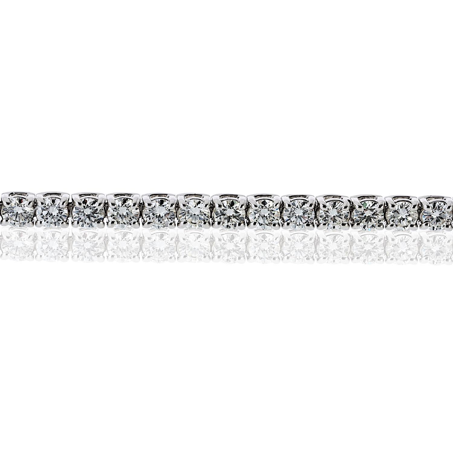 Modern 14K White Gold 6.37cttw Round Diamond Tennis Bracelet For Sale
