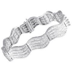 14K White Gold 6.48ct Baguette Diamond Wave Bracelet