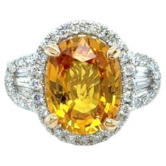 14k White Gold 6.48ct Golden Sapphire and 1.44ct Diamond Ring, New