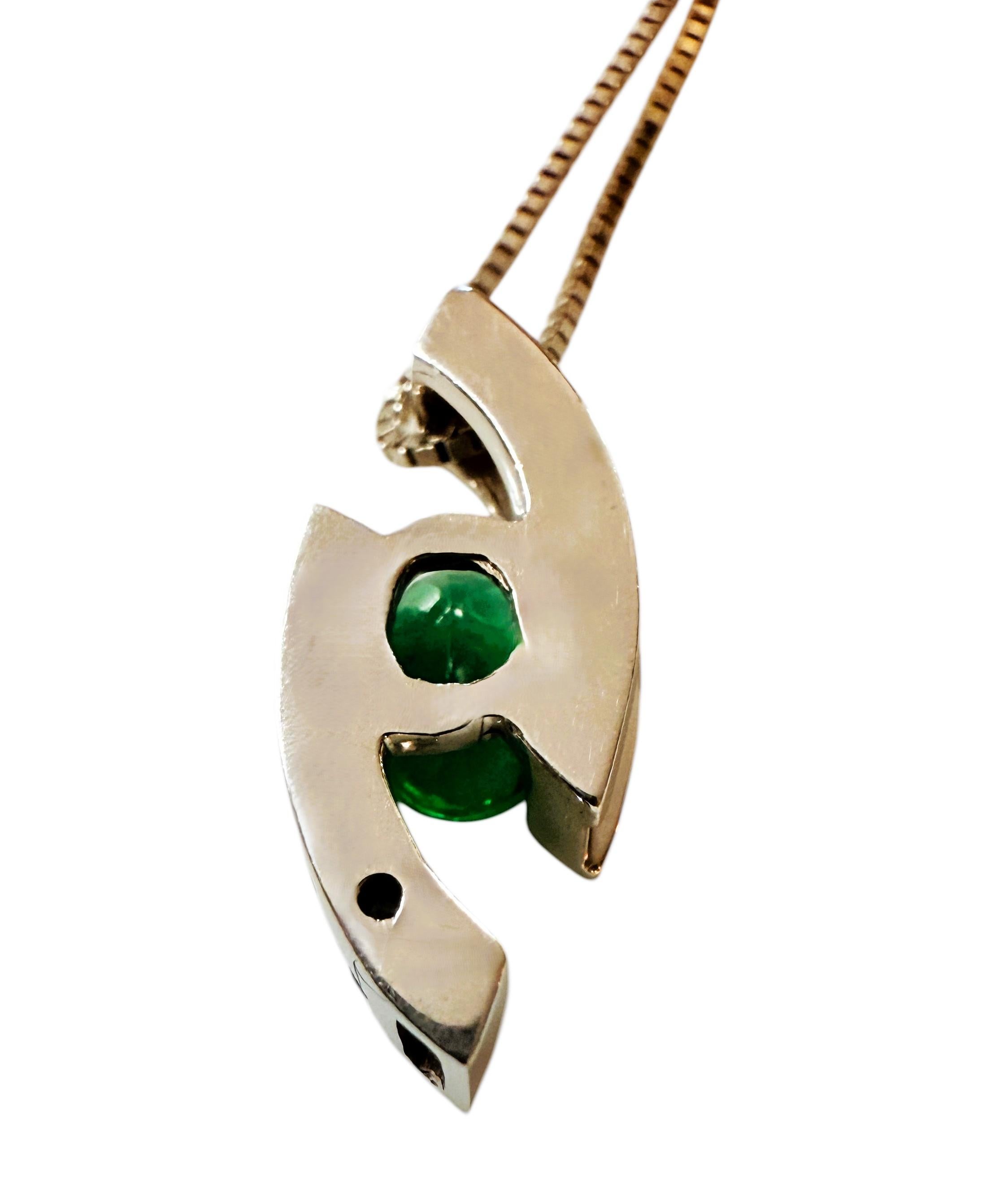 14k White Gold 6.5 Carat Emerald Brilliant Cut Diamond Slider Pendant Necklace For Sale 2