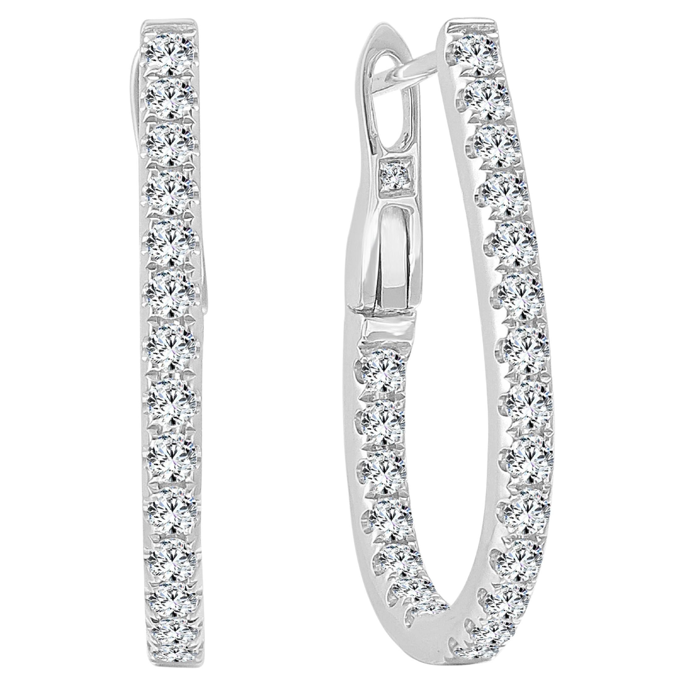 14K White Gold .65ct Diamond P/S Hoop for Her For Sale