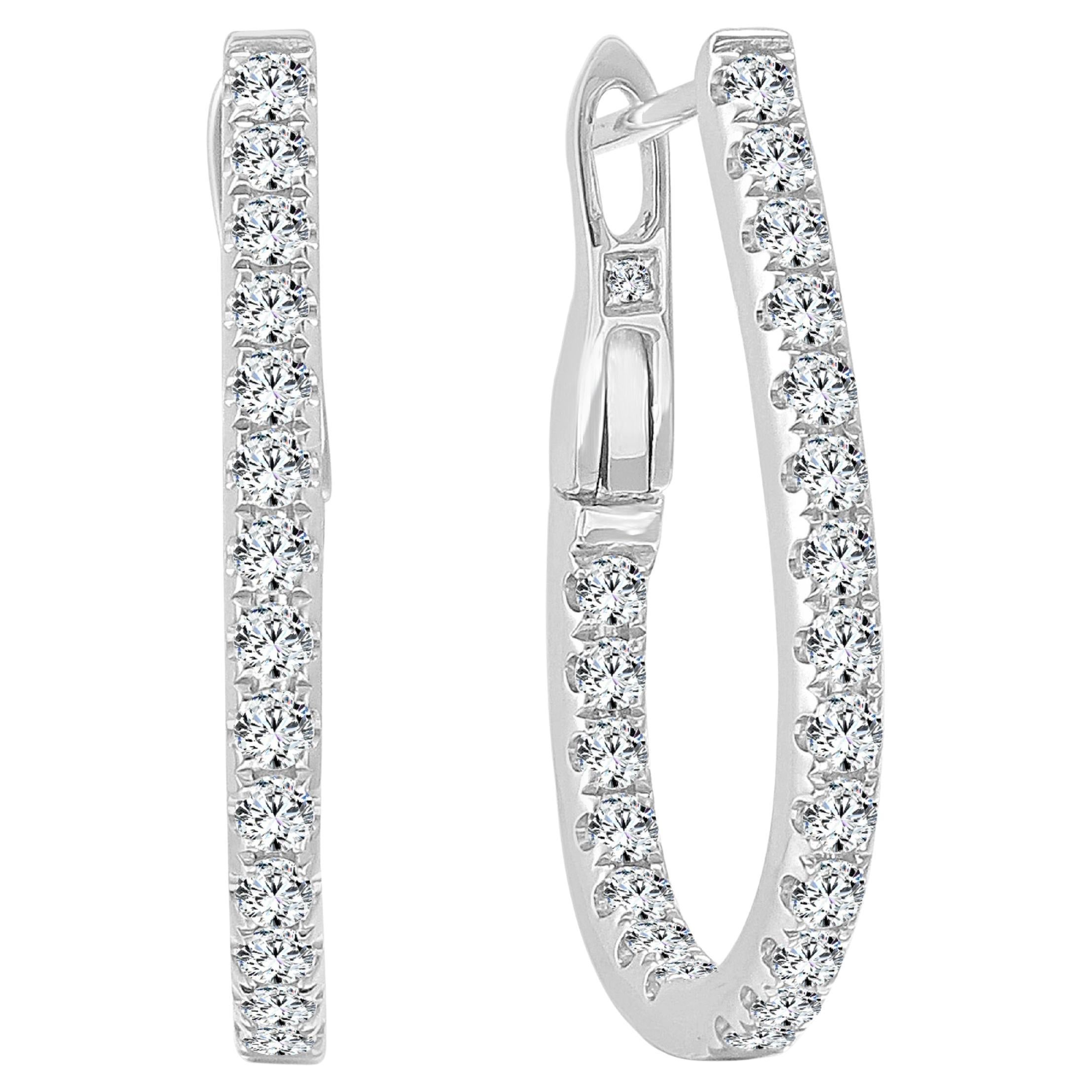 14K White Gold .65ct Diamond P/S Hoop for Her