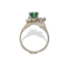 14K White Gold .65ct Emerald & Diamond Cocktail Ring size 6.75