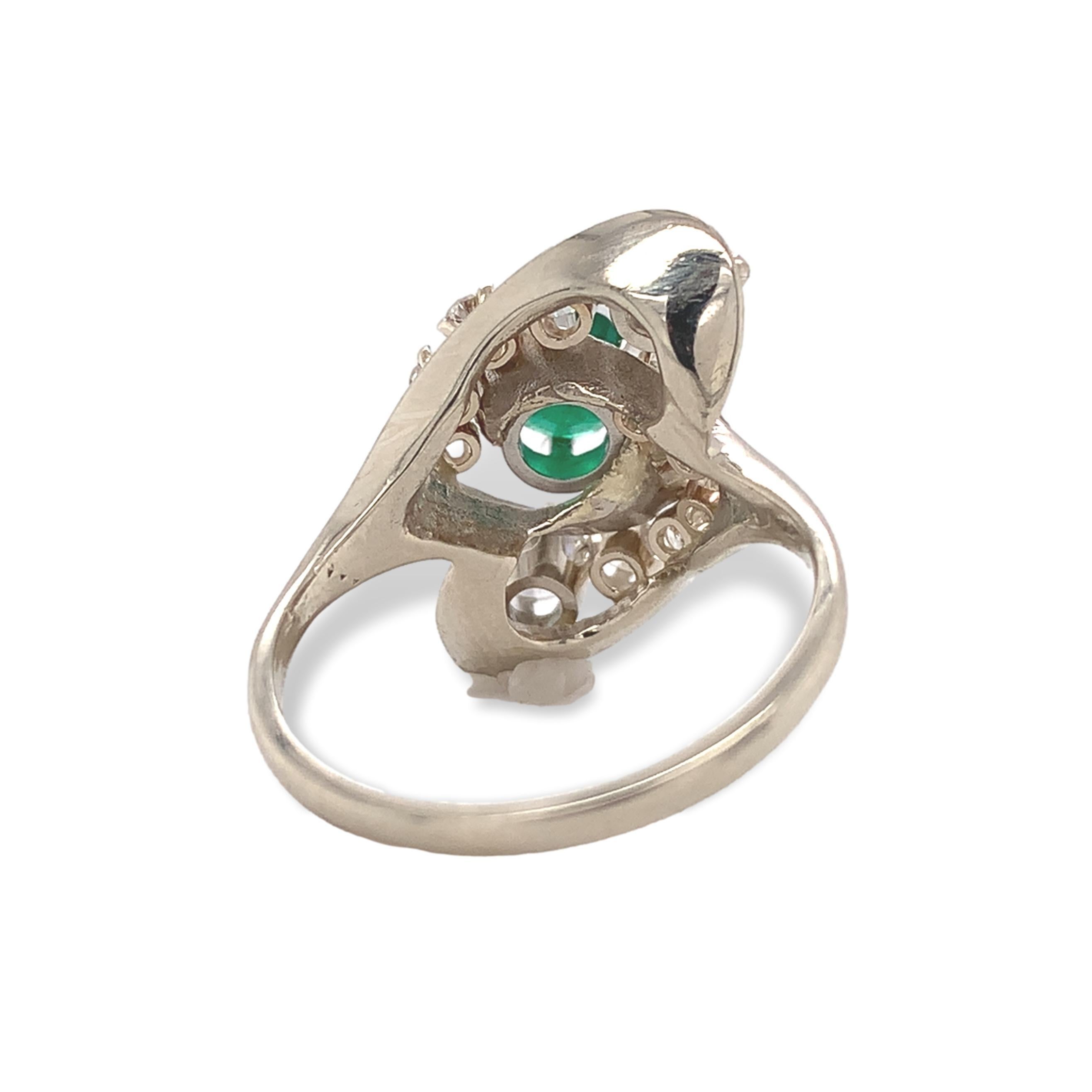 14K White Gold .65ct Emerald & Diamond Cocktail Ring size 6.75 In Good Condition For Sale In Big Bend, WI
