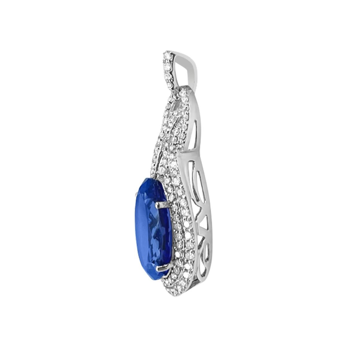 Modern 14K White Gold 6.70cts Tanzanite and Diamond Pendant. Style# P6611 For Sale