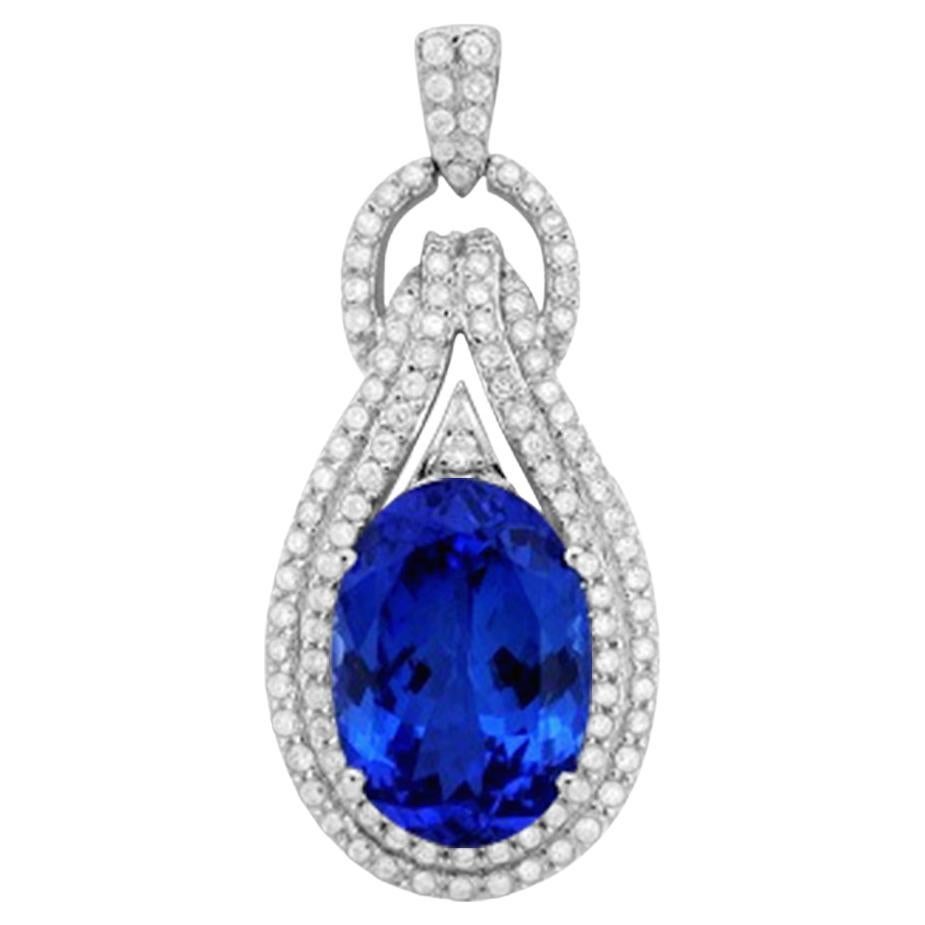 14K White Gold 6.70cts Tanzanite and Diamond Pendant. Style# P6611 For Sale