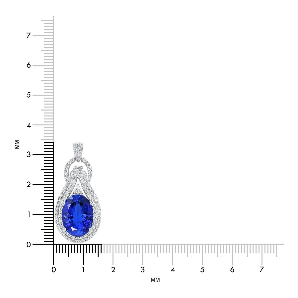Women's 14K White Gold 6.70cts Tanzanite and Diamond Pendant. Style# P6611 For Sale