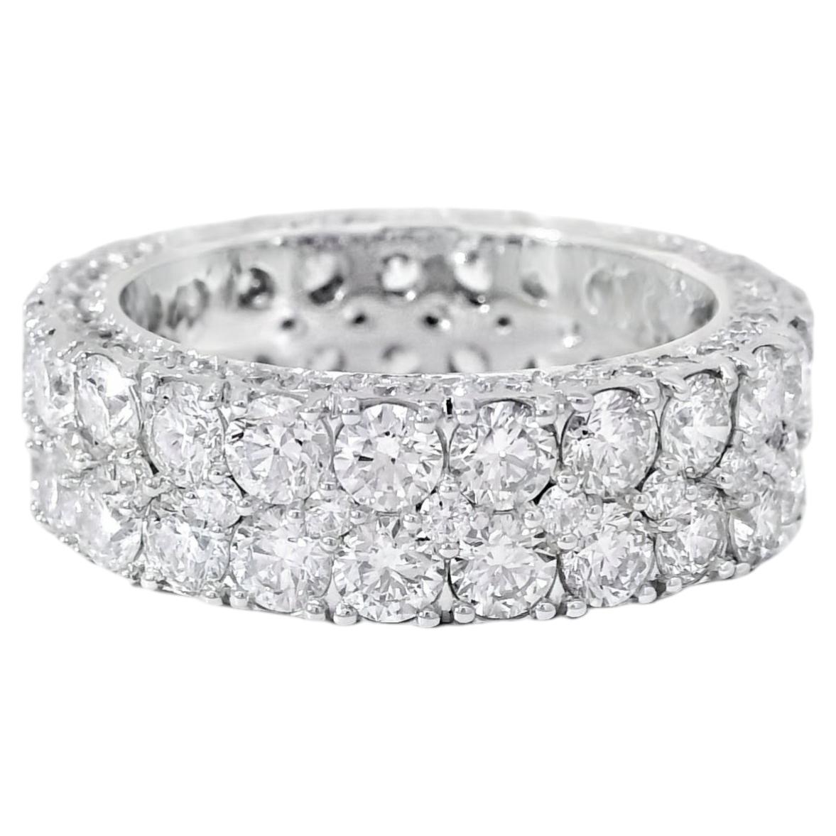 14k Weißgold 6,75ctw Zweireihiger Runder Brillant Diamant Ring