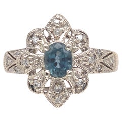 14K White Gold .67ct Montana Sapphire Ring Natural Unheated