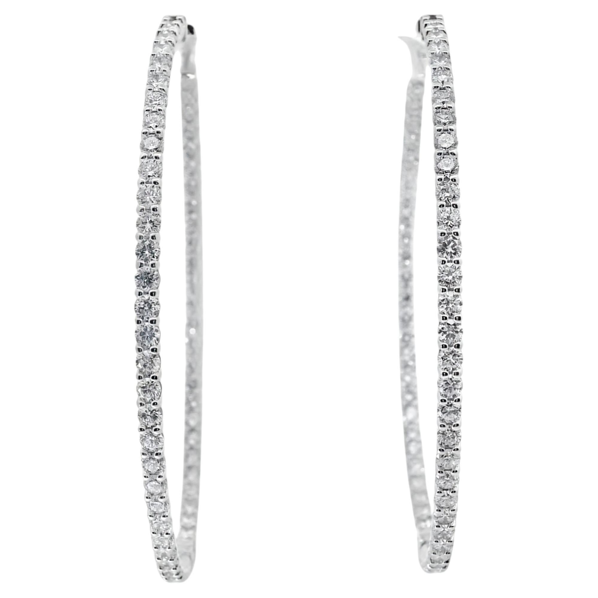 Aros de oro blanco de 14 quilates de 6,80 quilates de diamantes brillantes redondos naturales Inside Out