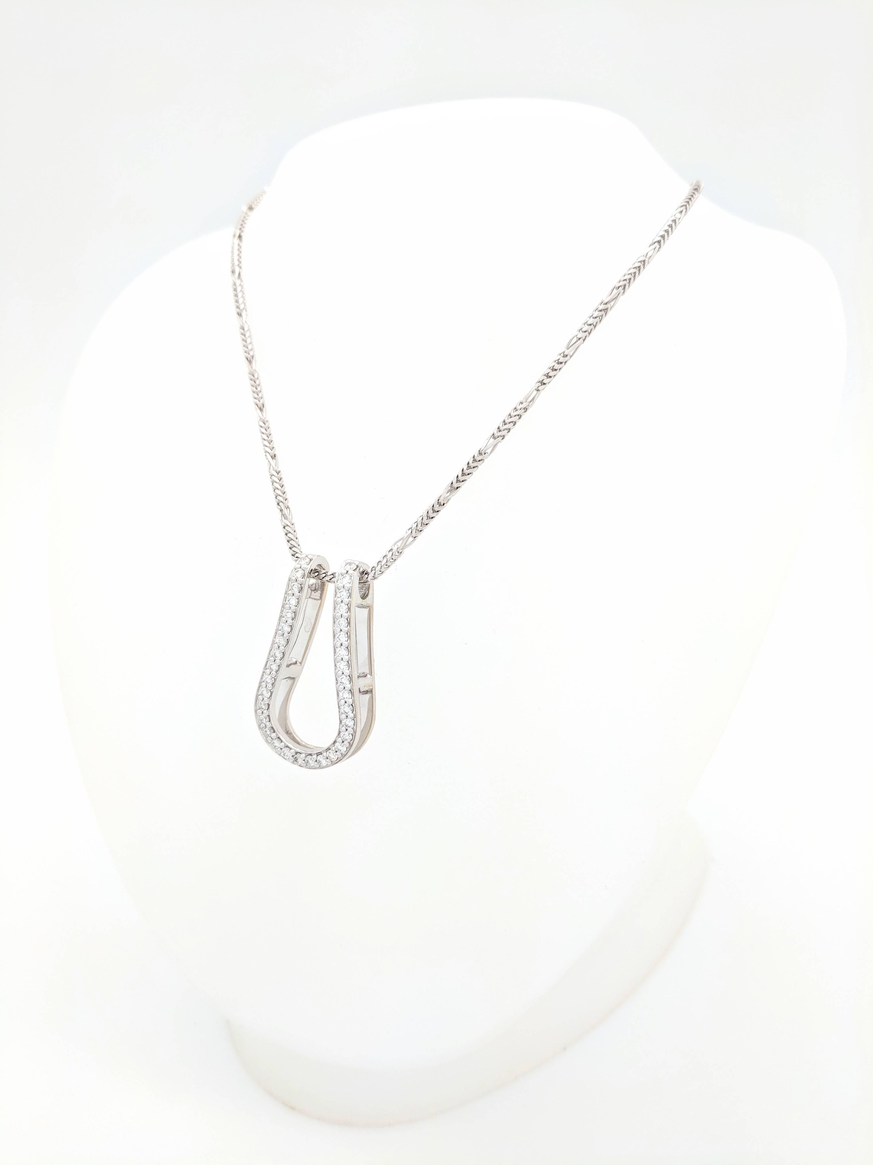 Contemporary 14 Karat White Gold .68 Carat Diamond Horseshoe Pendant Necklace