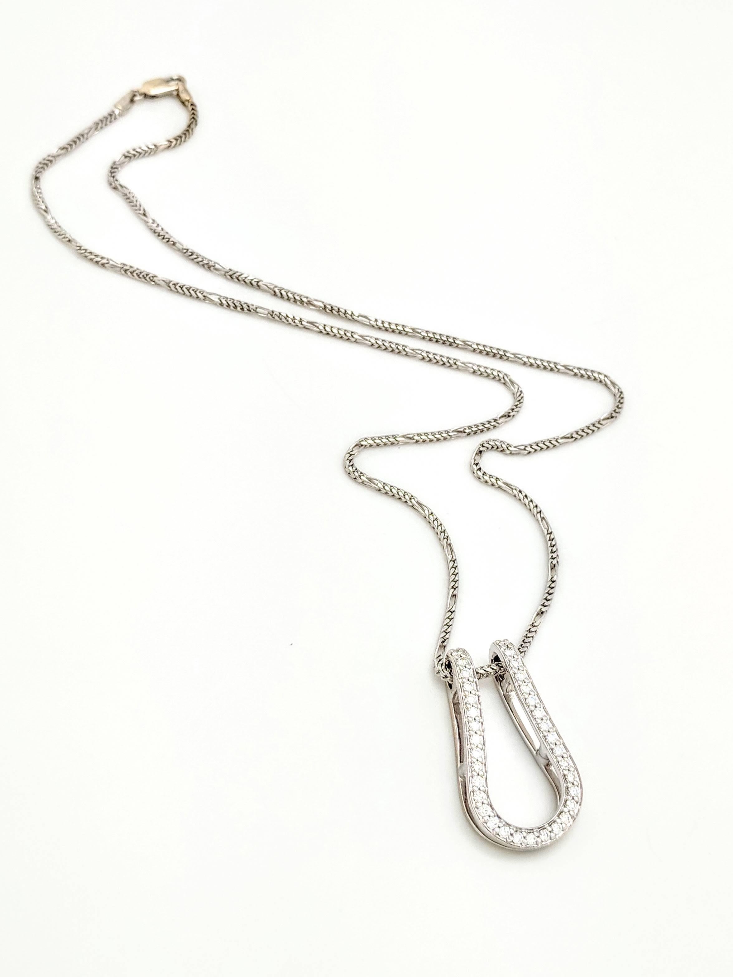 Women's 14 Karat White Gold .68 Carat Diamond Horseshoe Pendant Necklace