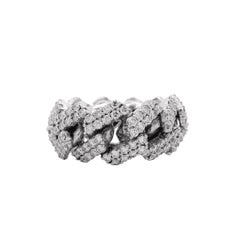 14k White Gold 6.95ctw Natural Round Diamond Cuban Link Ring