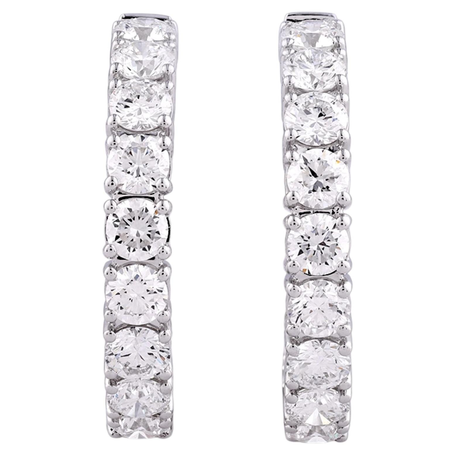 14K White Gold 6.96 Cts Round Natural Diamond Inside-Out Hoop Earrings