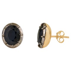 14K White Gold 6.97ct Bold Deep Blue Sapphire Stud Earrings With Black Rhodium