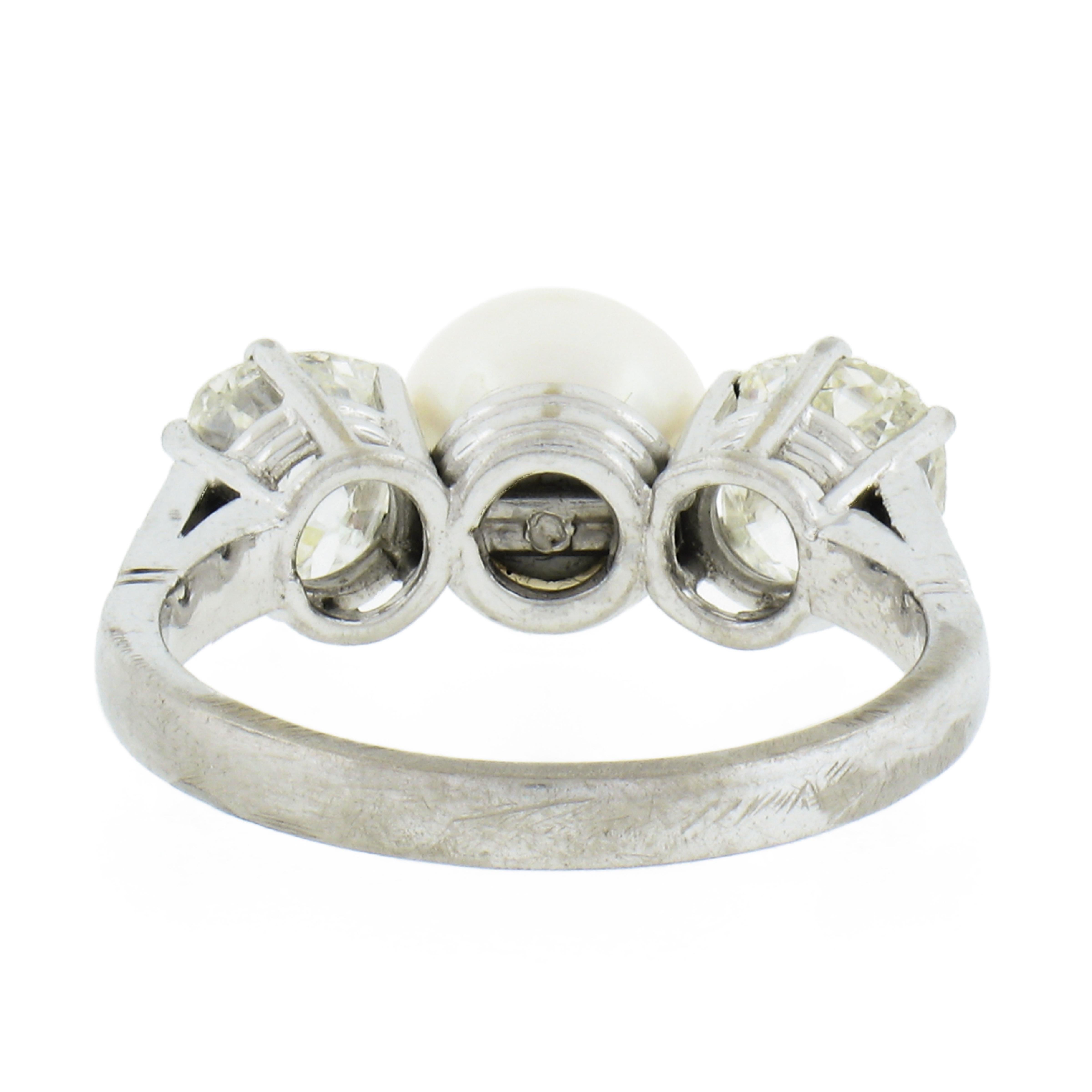 14k Weißgold Ring mit 6,9 mm Perle und 1,40ctw Diamanten im Altminenschliff im Kissenschliff im Angebot 2