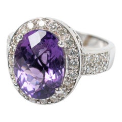 14k White Gold 6ct Oval Purple Amethyst & Diamond Cocktail Ring