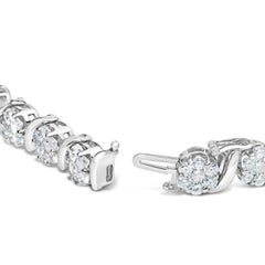 14K White Gold 7 3/8 Carat Round Diamond Floral Cluster and S Link Bracelet