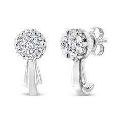 14K White Gold 7/8 Carat Diamond Floral Cluster Dangle Stud Earrings