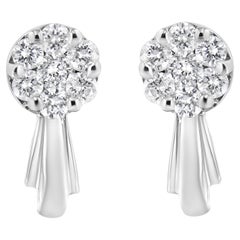 14K White Gold 7/8 Carat Diamond Floral Cluster Dangle Stud Earrings