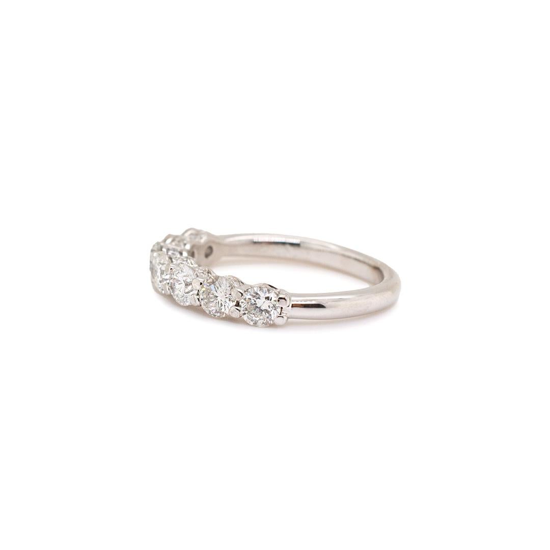 Round Cut 14K White Gold 7 Across Diamond Ladies Anniversary Ring For Sale