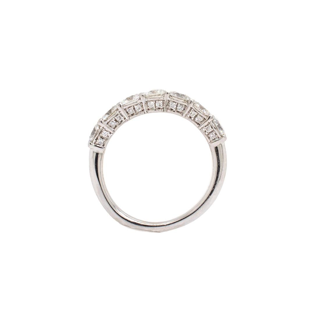 14K White Gold 7 Across Diamond Ladies Anniversary Ring For Sale 1