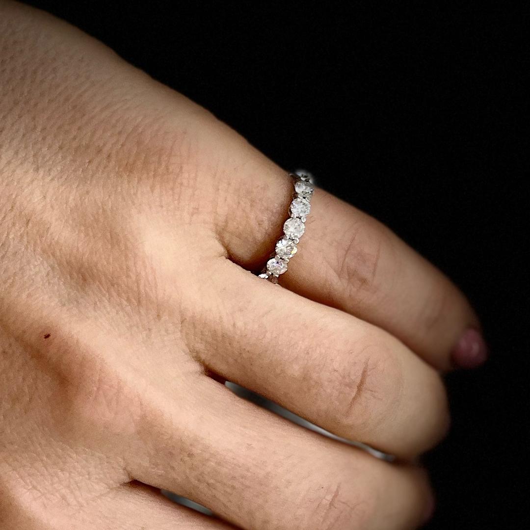14K White Gold 7 Across Diamond Ladies Anniversary Ring For Sale 3