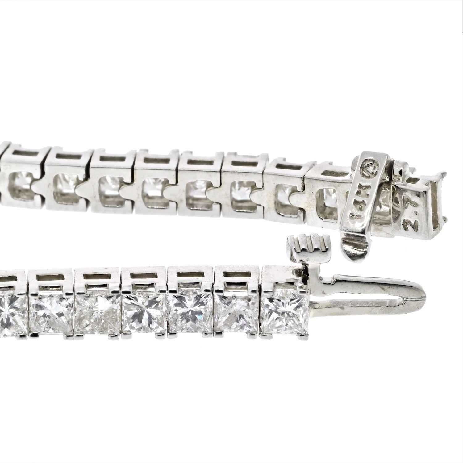 Taille princesse Bracelet tennis d'une ligne en or blanc 14 carats avec diamants taille princesse de 7 carats en vente