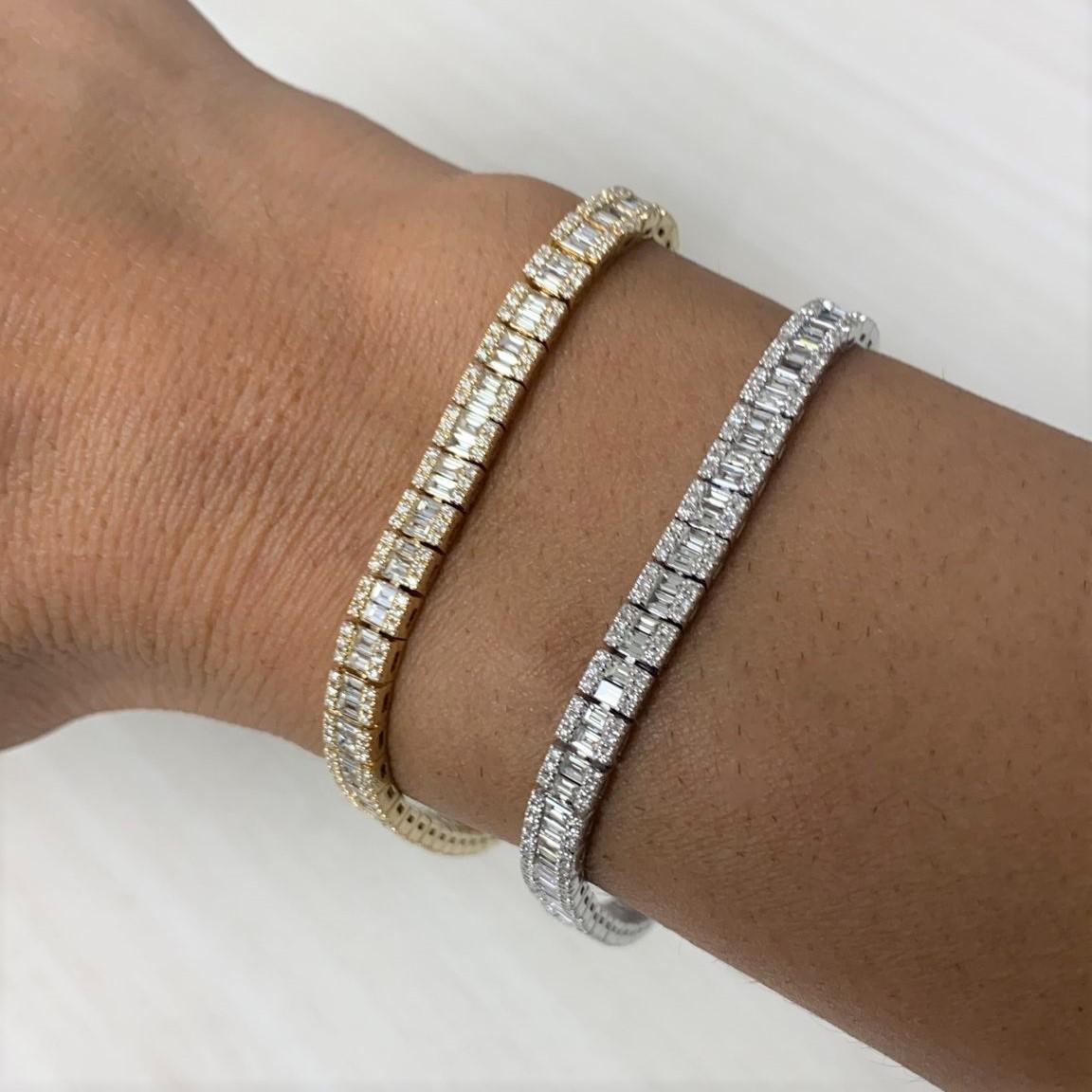 14 Karat Weißgold Diamant Baguette & Rund 3,25 Karat Diamant-Armband für Sie (Baguetteschliff) im Angebot