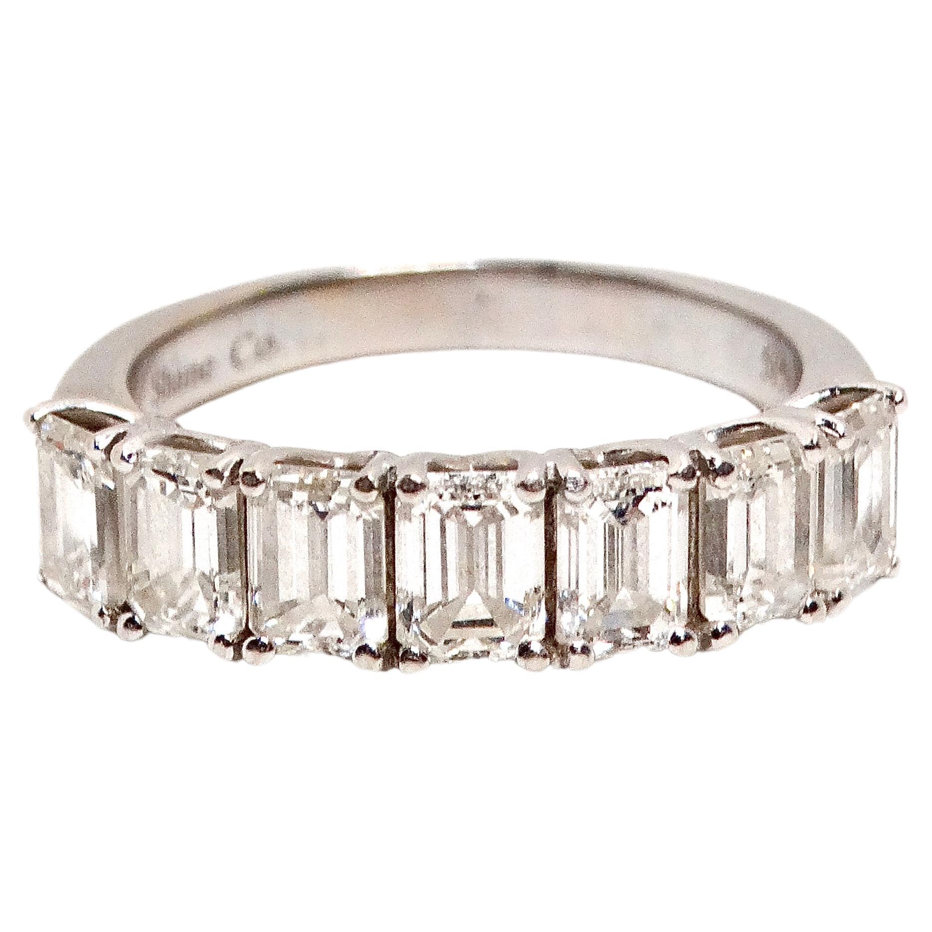 14k White Gold 7 VS Emerald Cut Diamonds Stackable Half Eternity Ring