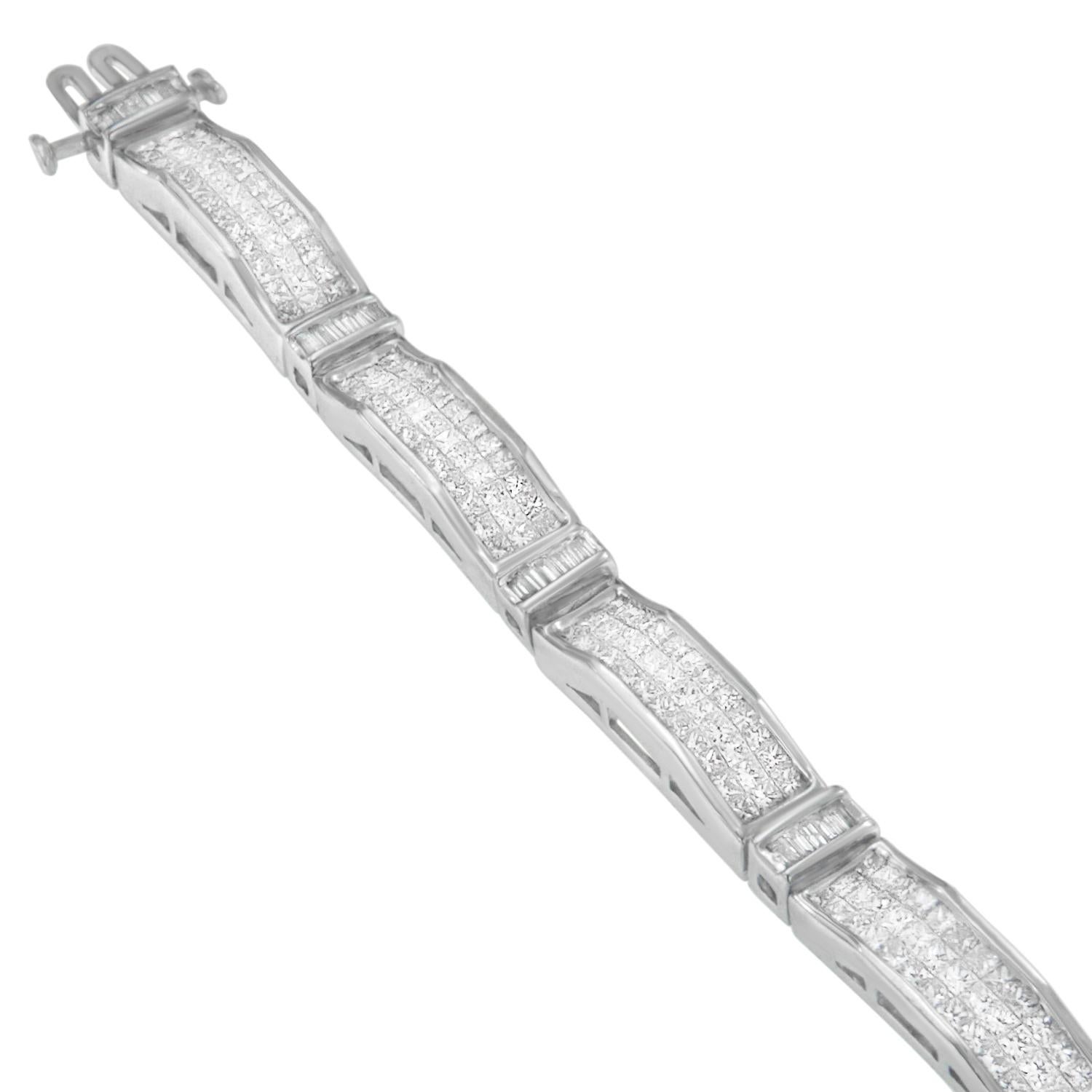 Contemporary 14K White Gold 7.0 Carat Princess and Baguette Cut Diamond Beaded Bracelet For Sale