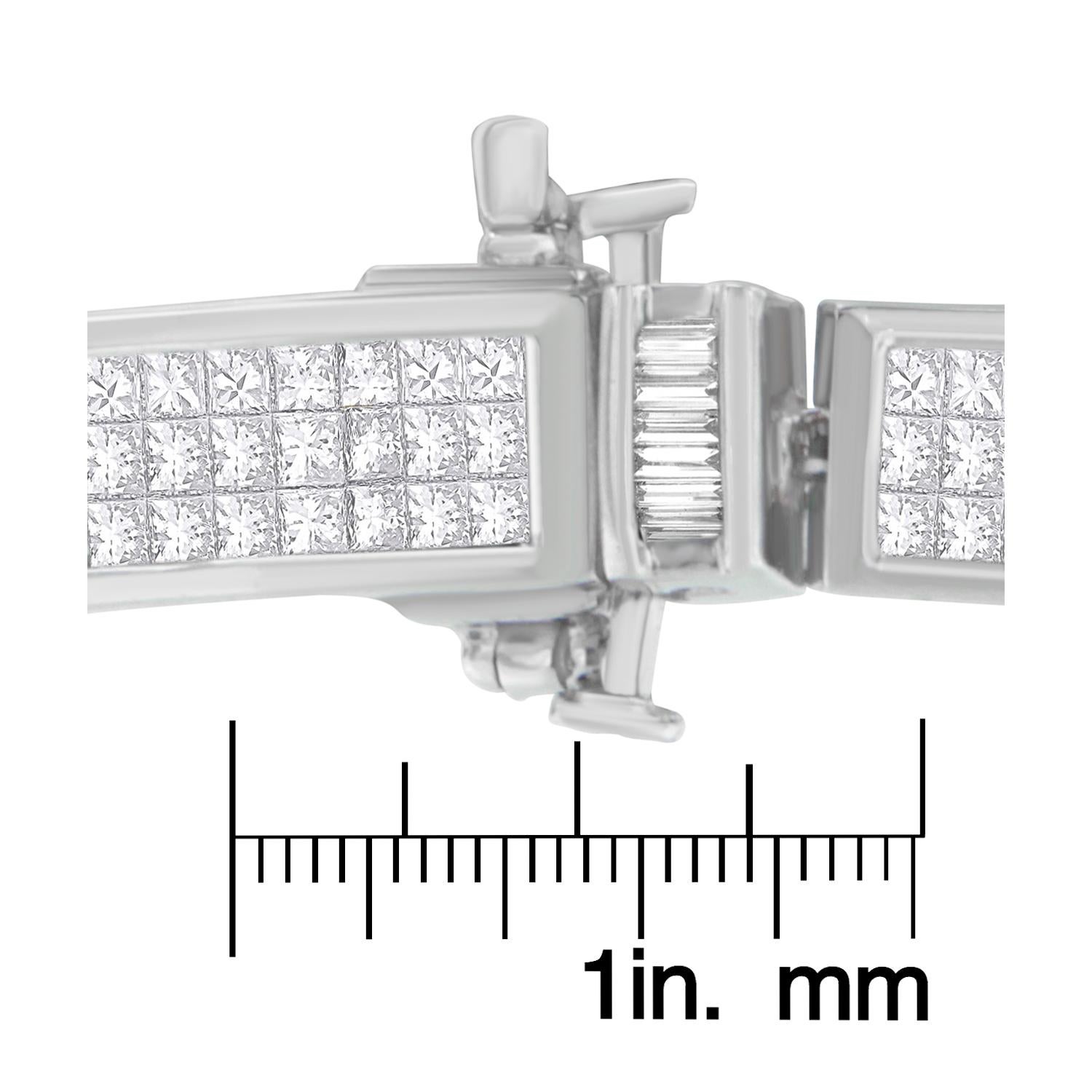 14K White Gold 7.0 Carat Princess and Baguette Cut Diamond Beaded Bracelet Corte princesa en venta