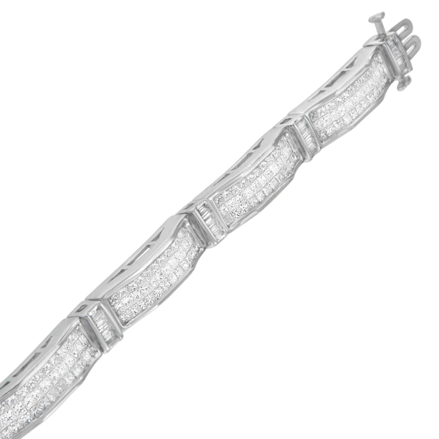 Princess Cut 14K White Gold 7.0 Carat Princess and Baguette Cut Diamond Beaded Bracelet For Sale