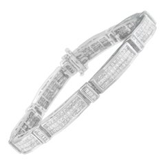 Bracelet de perles en or blanc 14 carats avec diamants taille princesse et baguette de 7,0 carats