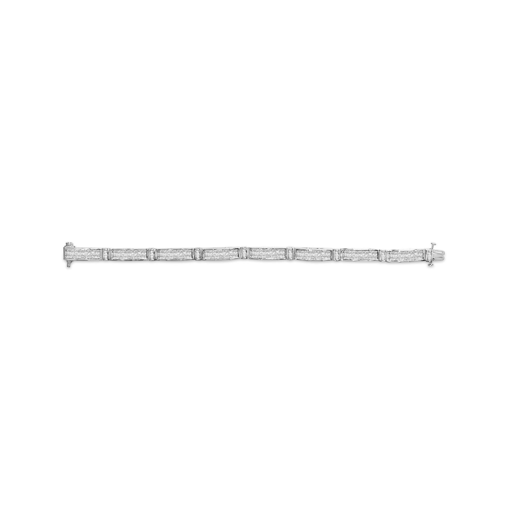 14K White Gold 7.0 Cttw Diamond Alternating Link Tennis Bracelet (Moderne) im Angebot