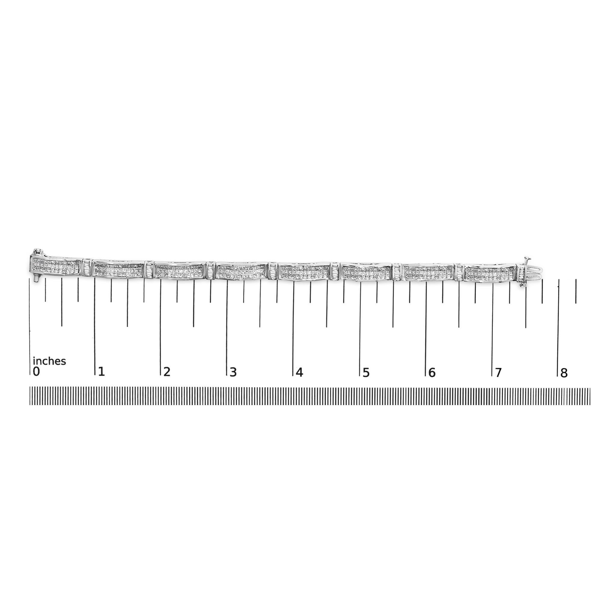 14K White Gold 7.0 Cttw Diamond Alternating Link Tennis Bracelet im Zustand „Neu“ im Angebot in New York, NY