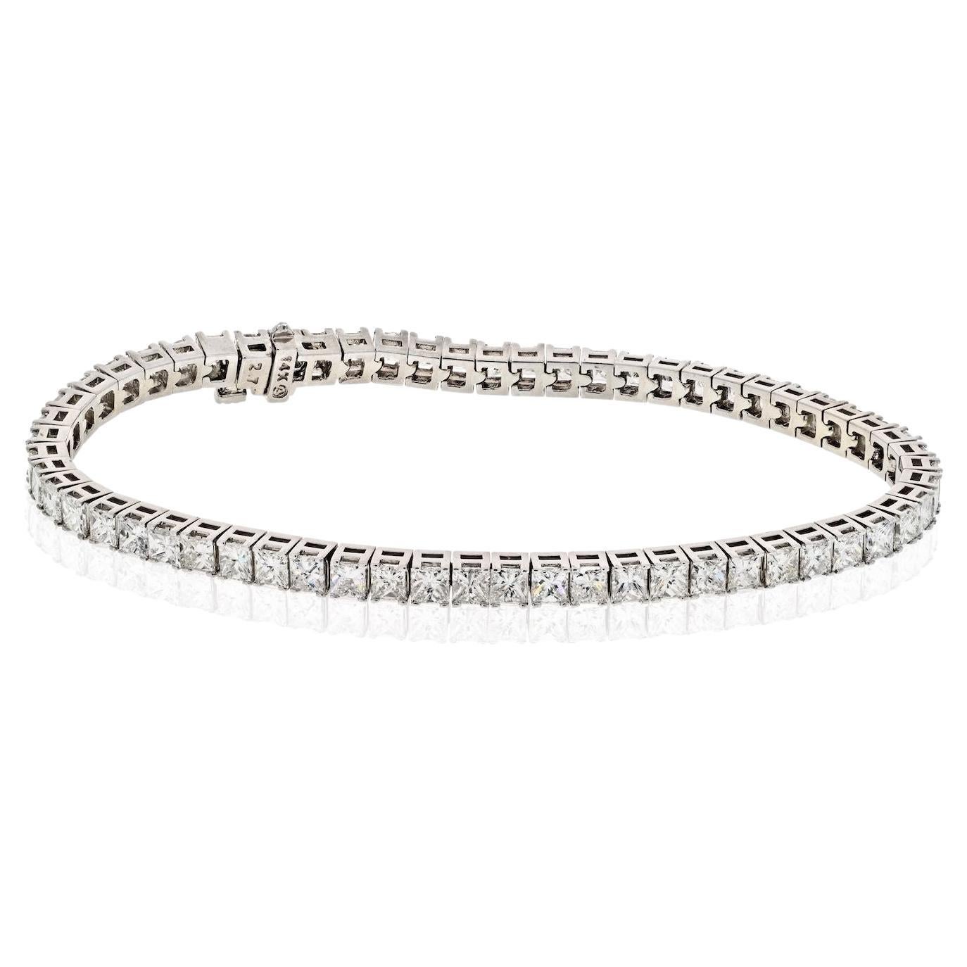 Bracelet de tennis en or blanc 14K avec diamant taille princesse de 7,00 carats en vente