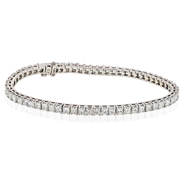 14K White Gold 7.00 Carat Princess Cut Diamond Tennis Bracelet For Sale ...