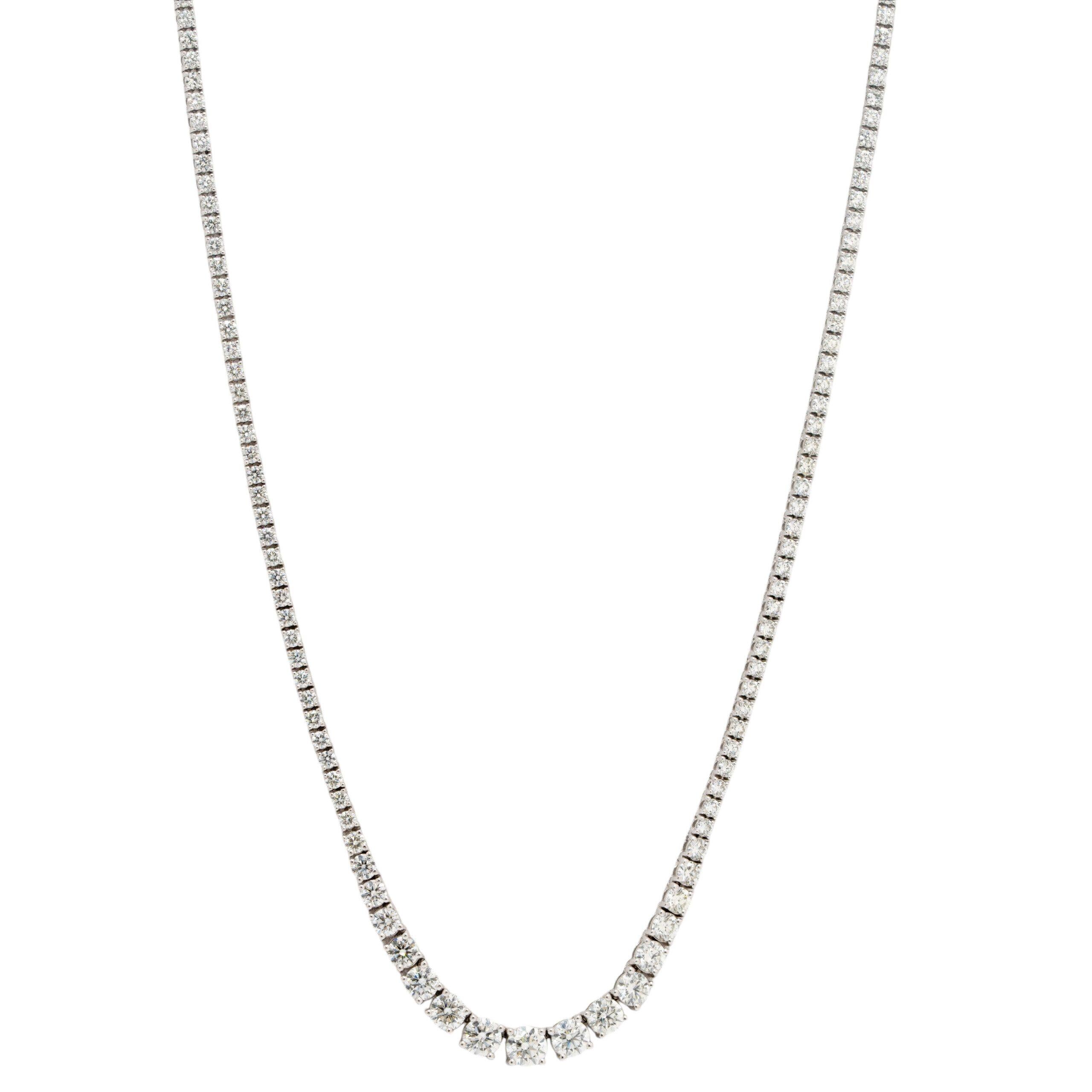 Taille ronde Collier tennis en or blanc 14 carats avec diamants ronds brillants naturels de 7,08 carats en vente