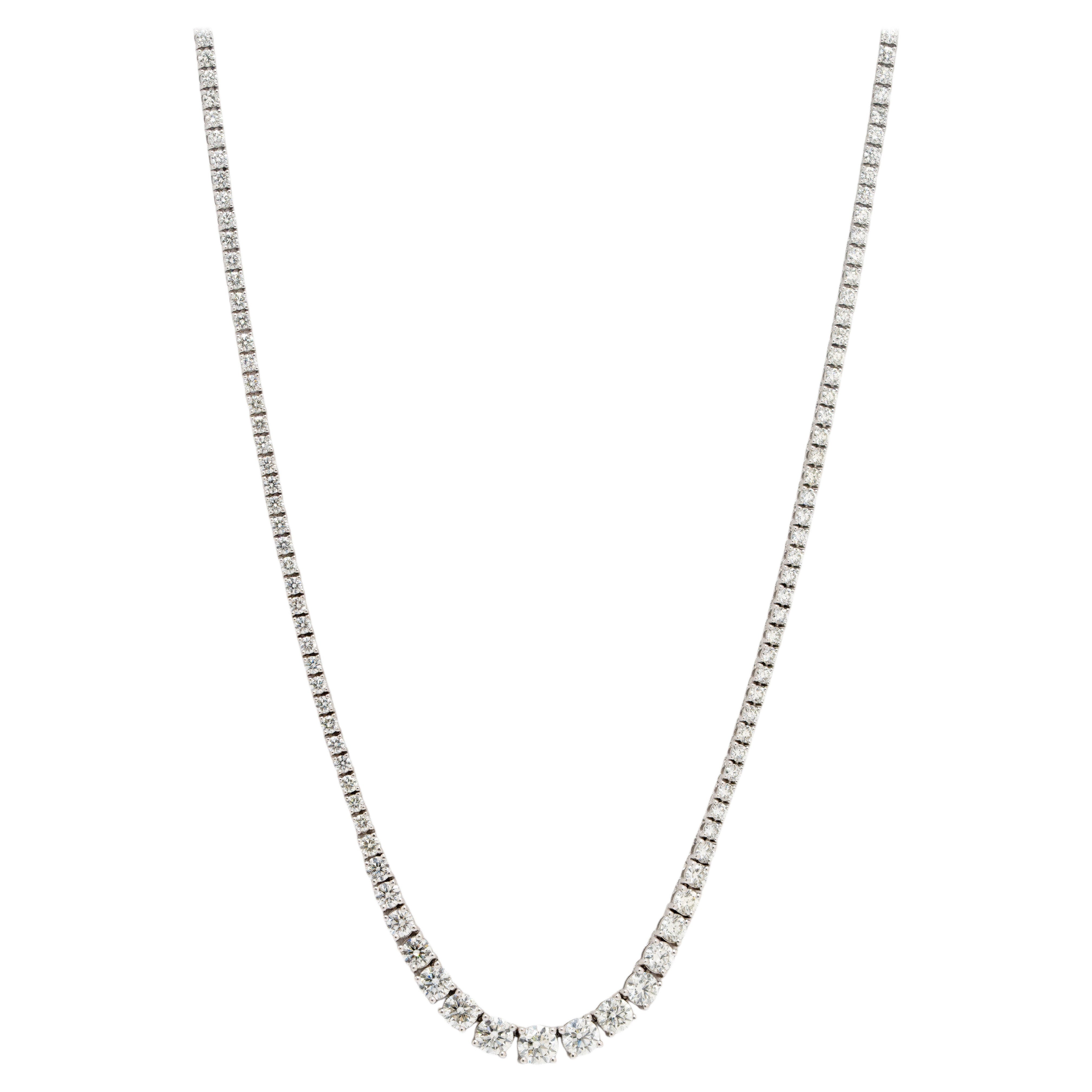 Collier tennis en or blanc 14 carats avec diamants ronds brillants naturels de 7,08 carats