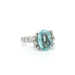 14k White Gold 7.25ctw Oval Aquamarine w/ Diamond Shoulders Cocktail Ring