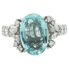 14k White Gold 7.25ctw Oval Aquamarine w/ Diamond Shoulders Cocktail Ring