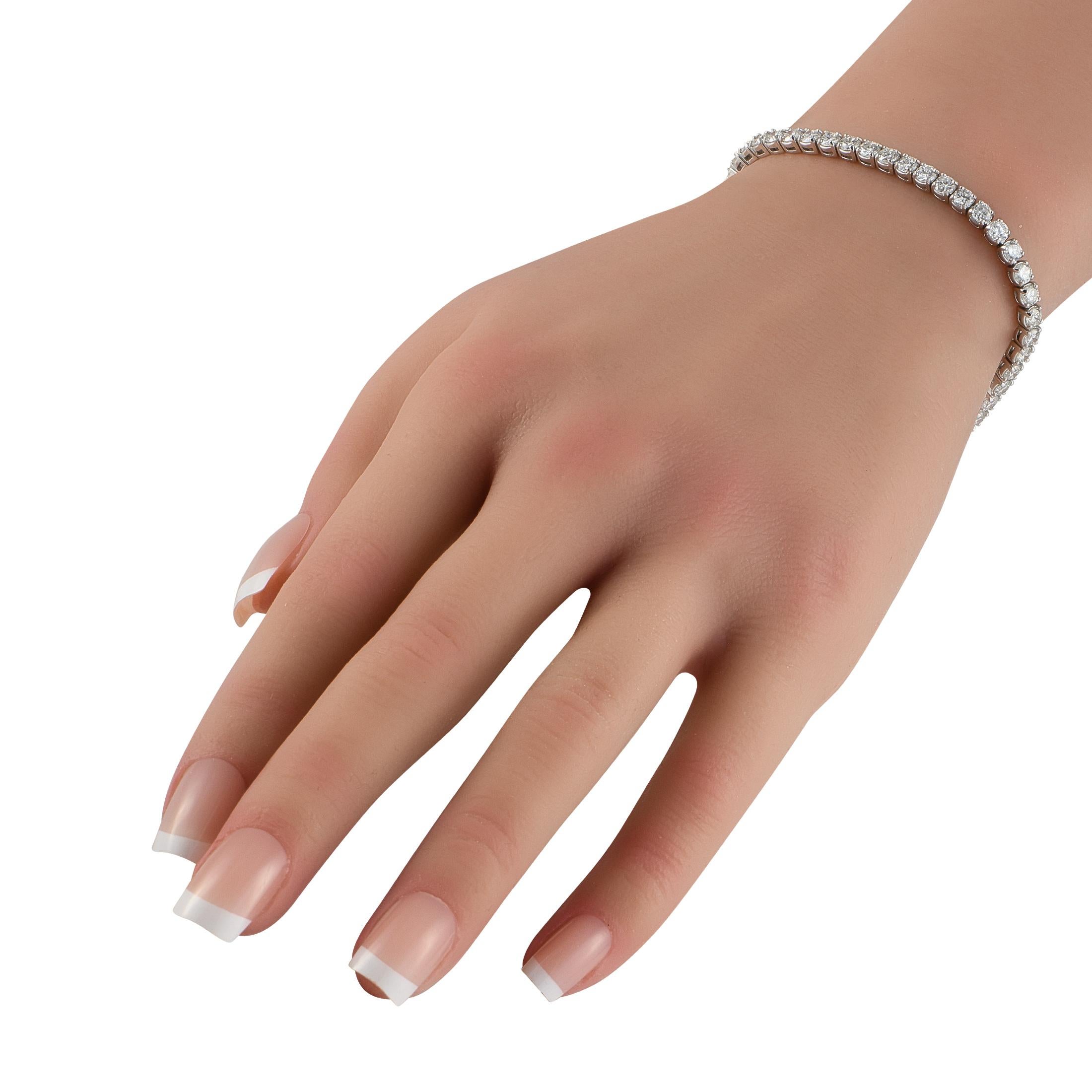 This exquisite tennis bracelet is poised to put the perfect finishing touch on any ensemble. Sleek, stylish, and perfectly understated, the simple 14K White Gold setting comes to life thanks to a series of sparkling Diamonds totaling 7.29 carats.