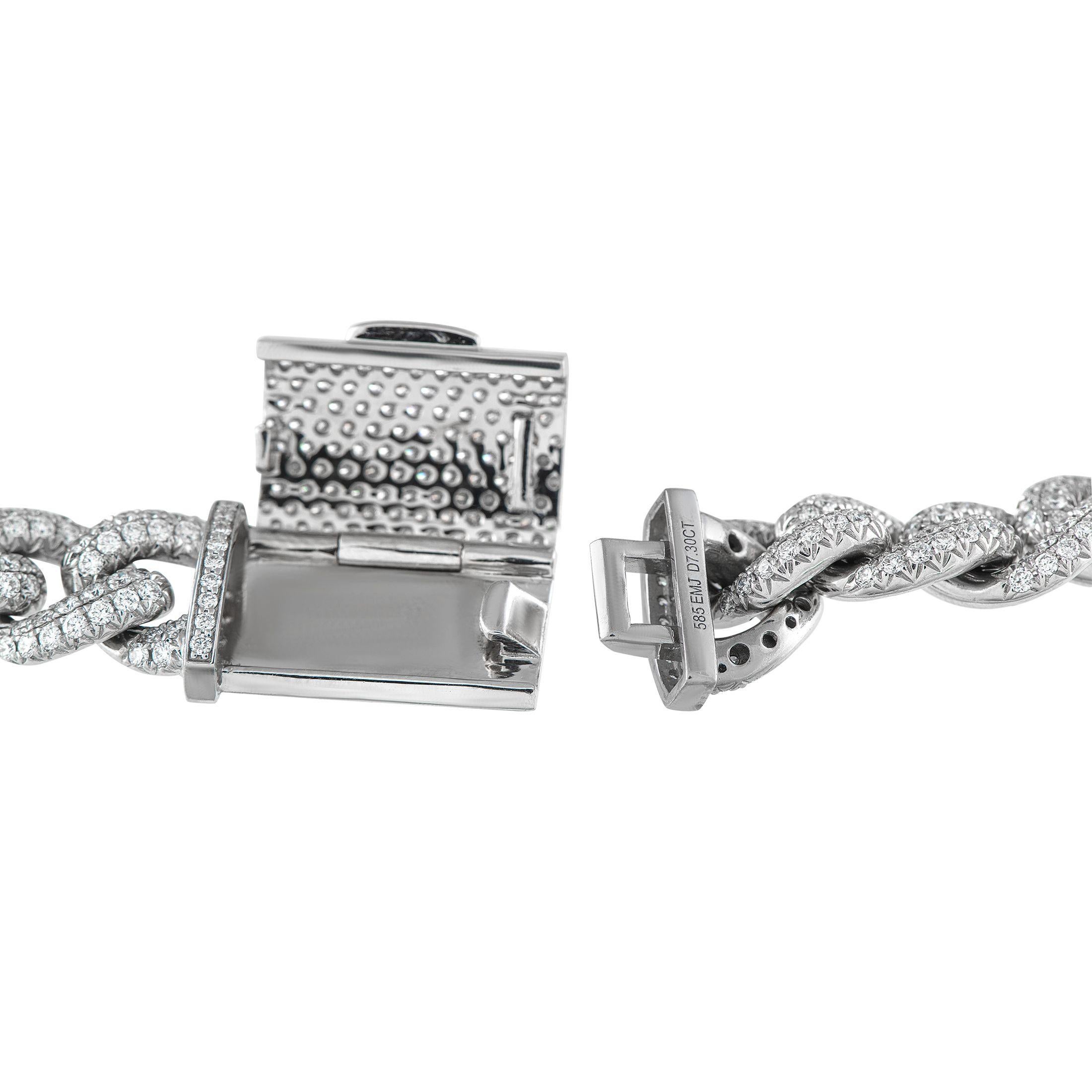 Pulsera de eslabones cubanos de oro blanco de 14 quilates y 7,30 ct de diamantes MF08-070225 Corte redondo en venta