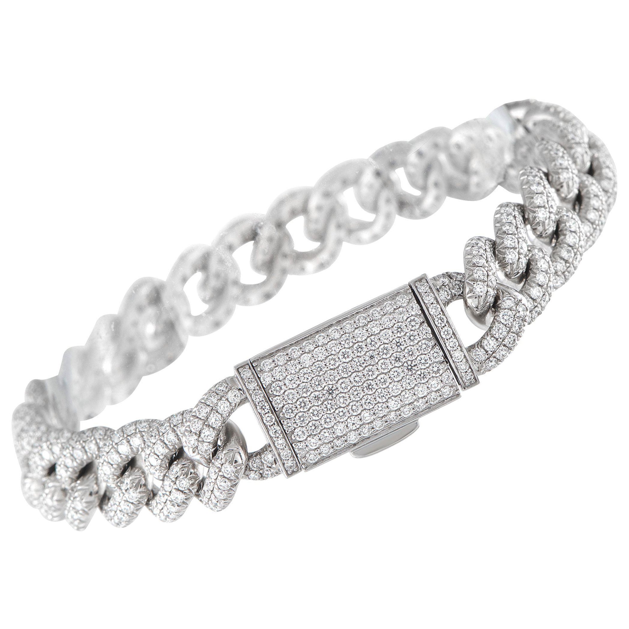 Pulsera de eslabones cubanos de oro blanco de 14 quilates y 7,30 ct de diamantes MF08-070225
